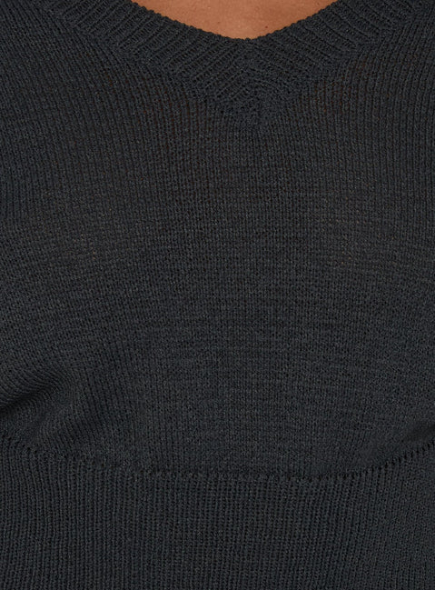 Elsari Cinched Waist V Neck Knit Jumper Charcoal
