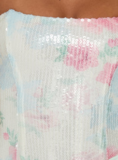 Jessicka Trägerloses Mini-Kleid mit Blumenmuster und Pailletten, Aqua