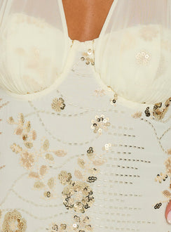Verdanea Halter Beaded Mini Dress Gold