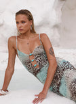 front view of model wearing Princess Polly Mi Casa Maxi Dress Animal Plunger 