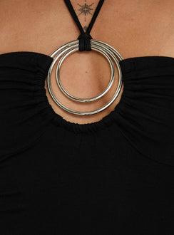 Betsey Kleid mit Ringdetail und Bindekragen, Schwarz