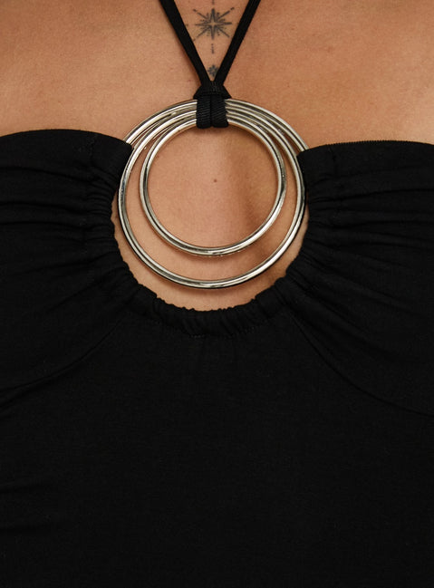 Betsey Kleid mit Ringdetail und Bindekragen, Schwarz
