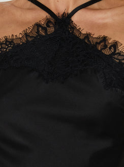 Brioney Arrowneck Lace Trim Top Black
