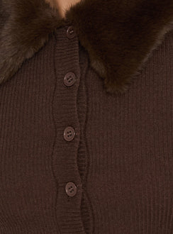 Chiqueeta Strickjacke mit Kunstfellbesatz Chocolate