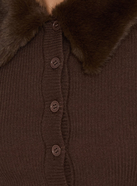 Chiqueeta Strickjacke mit Kunstfellbesatz Chocolate
