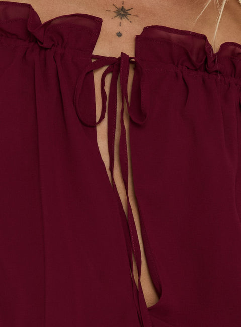 Felicita Off Shoulder Long Sleeve Chiffon Mini Dress Cherry