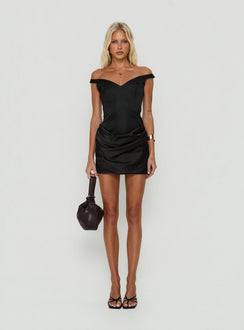 Aubriellah Sweetheart Neckline Draped Mini Dress Black