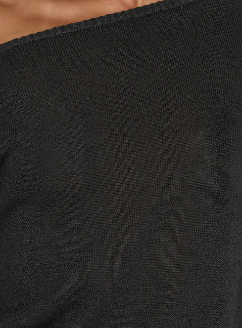 Johannah Off Shoulder Long Sleeve Knit Mini Dress Dark Grey