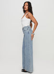 side view of model wearing Princess Polly Goldie High Wide Jean Light Wash High Waisted 