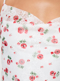 product Princess Polly Celena Lace Mini Dress White / Red Floral Sweetheart Neckline 