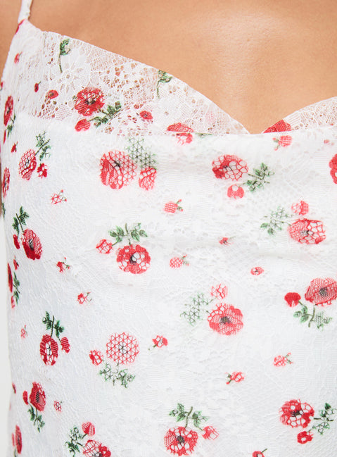 product Princess Polly Celena Lace Mini Dress White / Red Floral Sweetheart Neckline 
