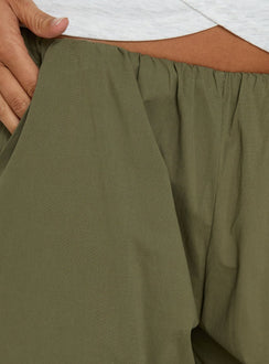 side view of model wearing Princess Polly Lunea Concealed Waistband Pants Khaki Low Rise Pants 