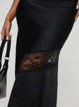 back view of model wearing Princess Polly Carrion Lace Maxi Skirt Black 