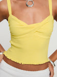 back view of model wearing Princess Polly Dalma Twist Top Yellow Sleeveless Sweetheart 