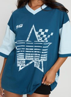 Nachell Short Sleeve Moto Top Blue