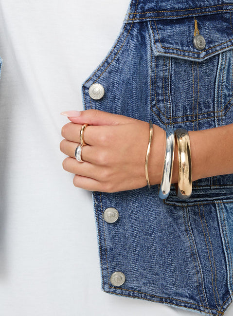 Denim vest Oversized fit, silver-toned hardware, button fastening, four pockets