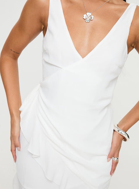 back view of model wearing Princess Polly Sabelle Mini Dress White Plunger 