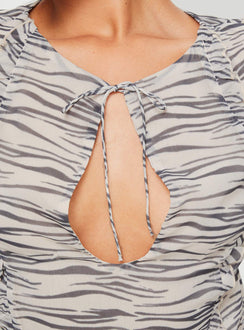 Front view of model wearing  front Princess Polly Full Sleeves Scoop Neck  Get Me Long Sleeve Top Zebra