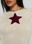 back view of model wearing Princess Polly Big Star Knit Sweater Cream Cropped 