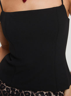 back view of model wearing Princess Polly Young Forever Top Black Sleeveless Scoop Neck 