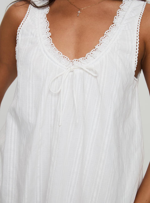 back view of model wearing Princess Polly Antiquity Swing Mini Dress White V-Neck 