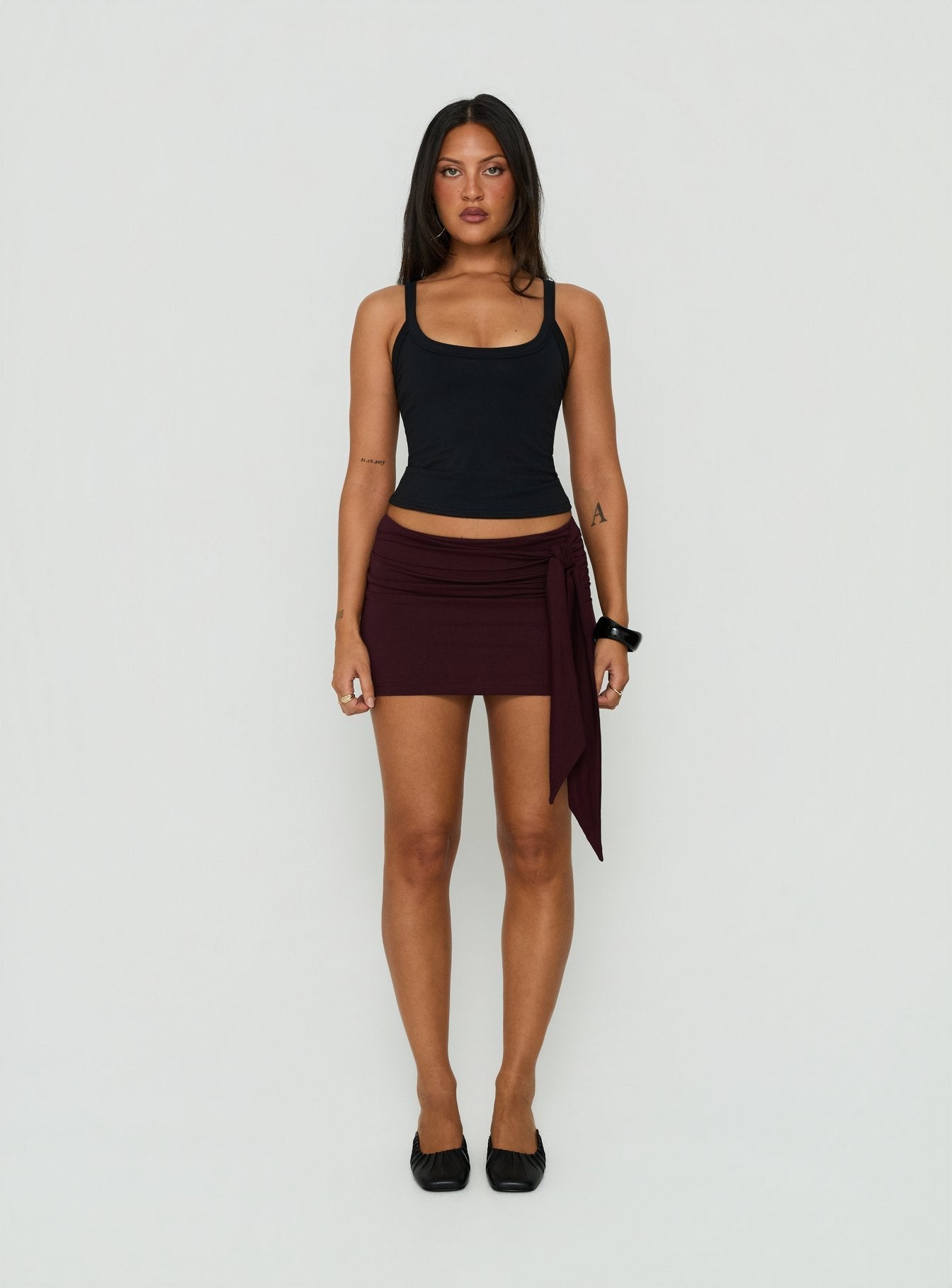 Eldric Tie Waist Micro Skirt Aubergine