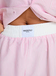 Pink Striped sleep shorts High rise, elasticated waistband, twin hip pockets, straight leg