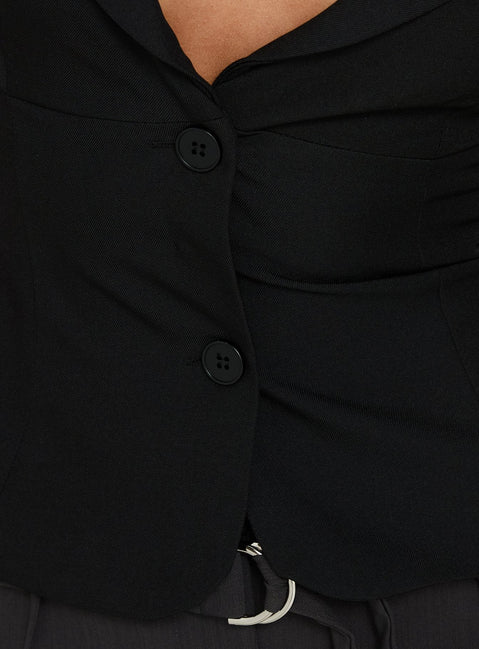 Alexandrea Plunge Button Up Top Black