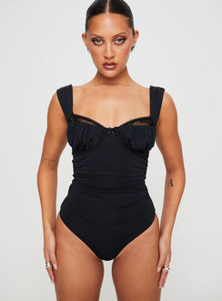 front view of model wearing Princess Polly Weller Bodysuit Black Sleeveless 