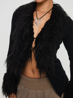 back view of model wearing Princess Polly Sistine Cardigan Black Longline Jumpers 