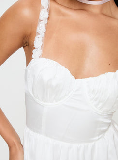 back view of model wearing Princess Polly Ondina Mini Dress White Sweetheart Neckline 