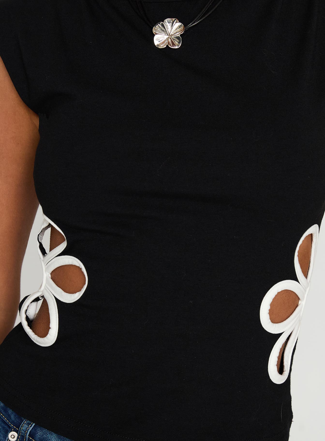 product Princess Polly Currents Cut Out Detail Top Black Sleeveless Crew Neck 