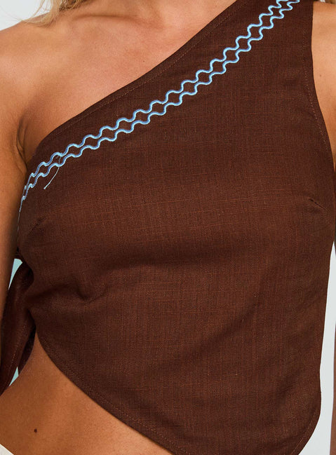 product Princess Polly Frankle Top Chocolate / Blue Sleeveless Asymmetric Neckline 