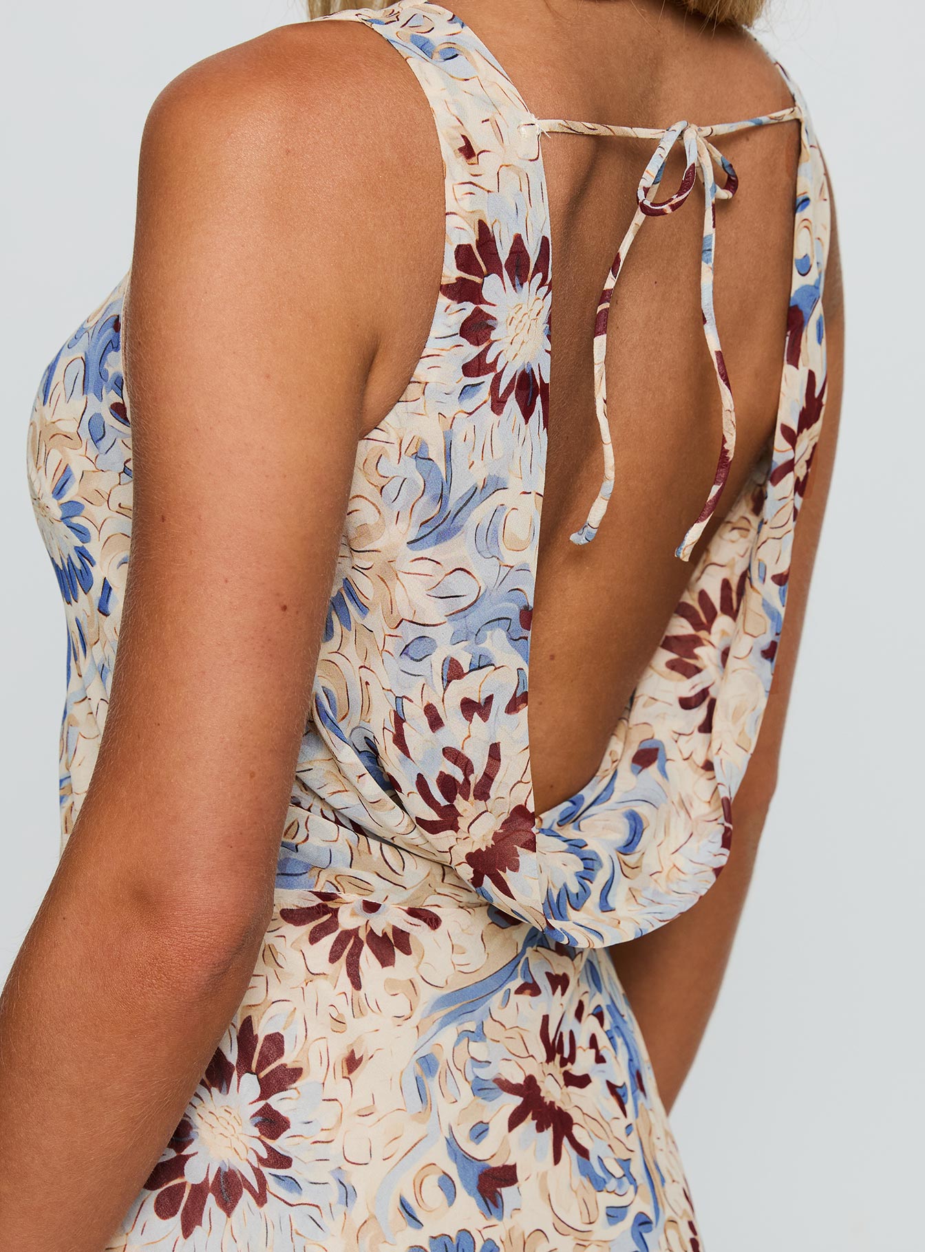 side view of model wearing Princess Polly Roam Free Maxi Dress Multi Crew Neck 