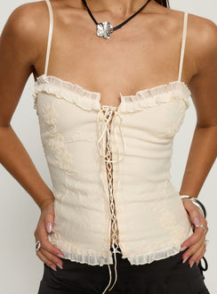 Angeleah Tie Up Frill Detail Top Cream