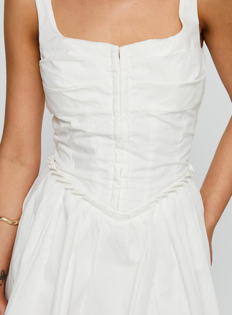 back view of model wearing Princess Polly Wild Ideas Mini Dress White Square Neck 