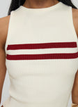 back view of model wearing Princess Polly Bonisa Vest Ivory / Red Sleeveless Crew Neck 