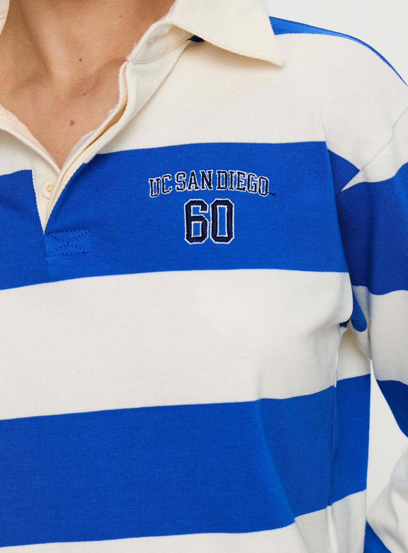 product Princess Polly UCSD Rugby Polo Navy / White Full Sleeves V-Neck 