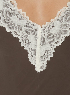 Call My Lover Spitzen-Slip-Minikleid Braun / Creme