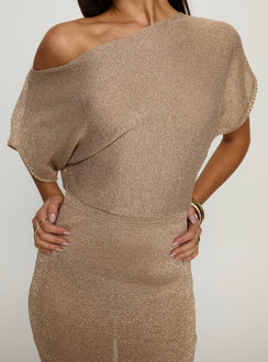 Kysa Off Shoulder Knit Mini Dress Beige