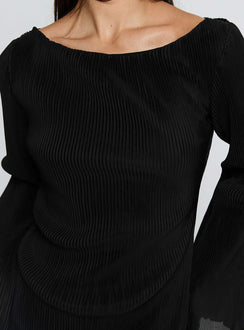 Lukea Long Sleeve Plisse Mini Dress Black