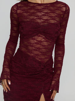 Best You Had Mesh Long Sleeve Mini Dress Burgundy