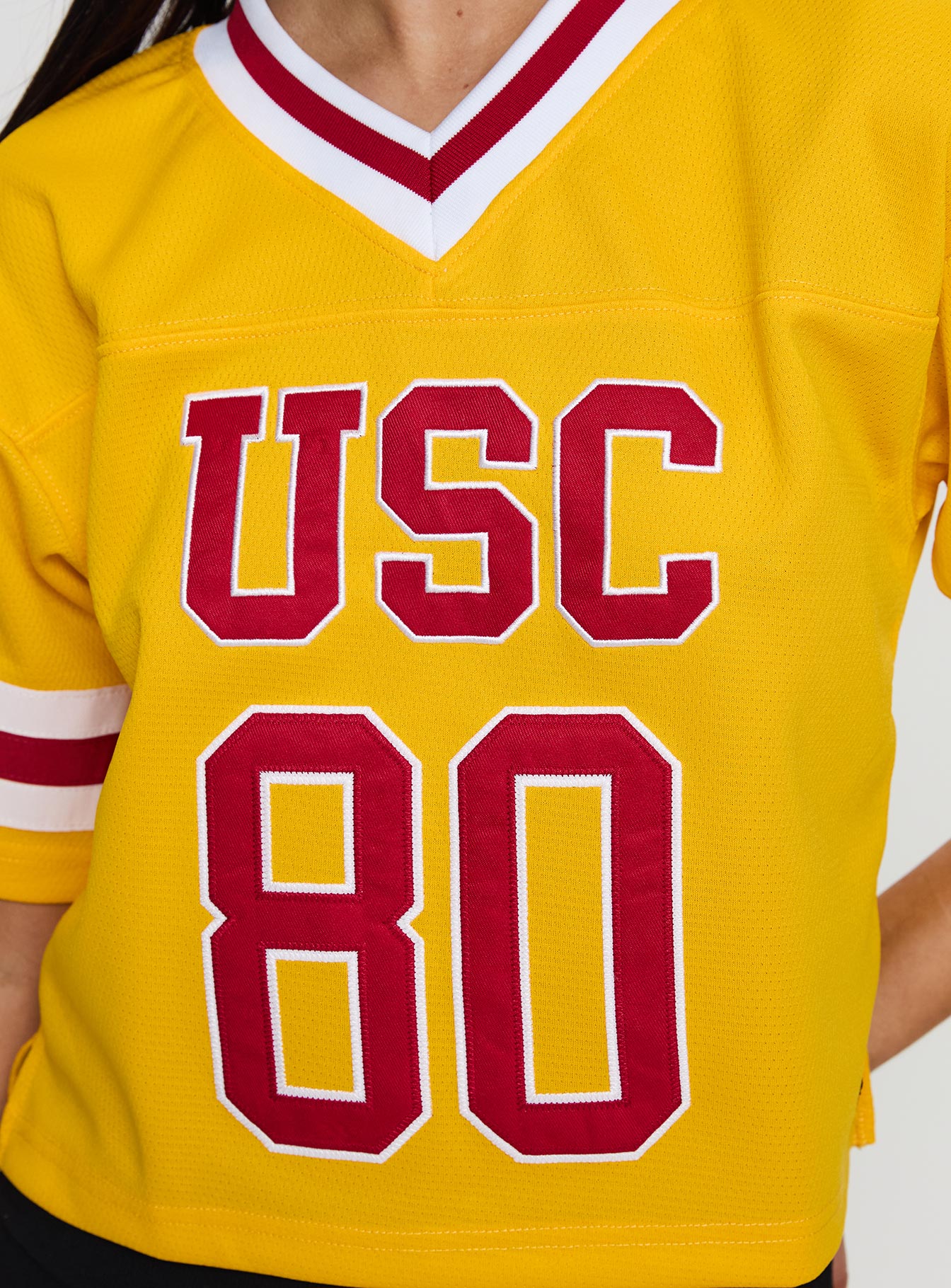 product Princess Polly USC Football Jersey Gold Half Sleeves V-Neck 