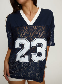 Lucky 23 Lace Jersey Graphic Top Navy
