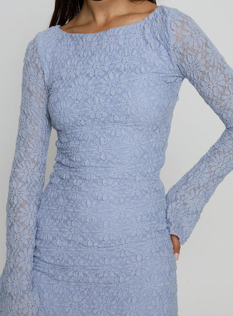 Imagica Long Sleeve Textured Mini Dress Blue