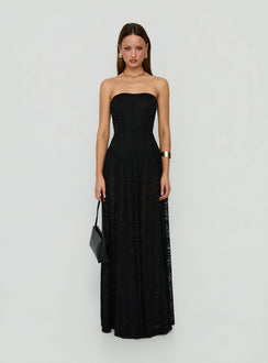 Diannah Lace Corset Strapless Maxi Dress Black