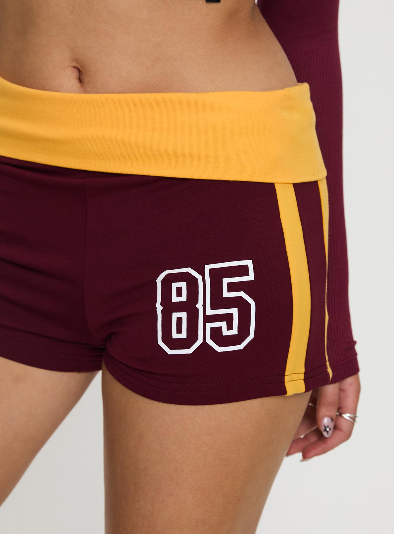 product Princess Polly ASU Foldover Shorts Maroon Low Rise Shorts 