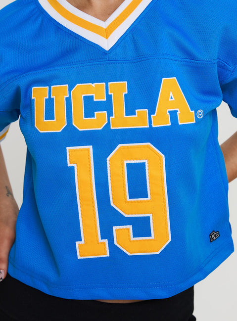 product Princess Polly UCLA Football Jersey Blue Half Sleeves V-Neck 