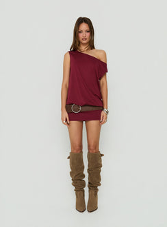 Ellah One-Shoulder-Minikleid in Weinrot mit Drapierungen