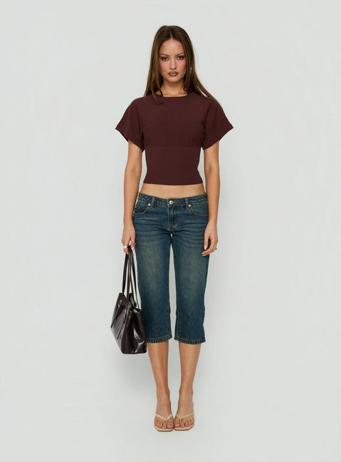 Bowwie Cinched Short Sleeve Knit Top Chocolate